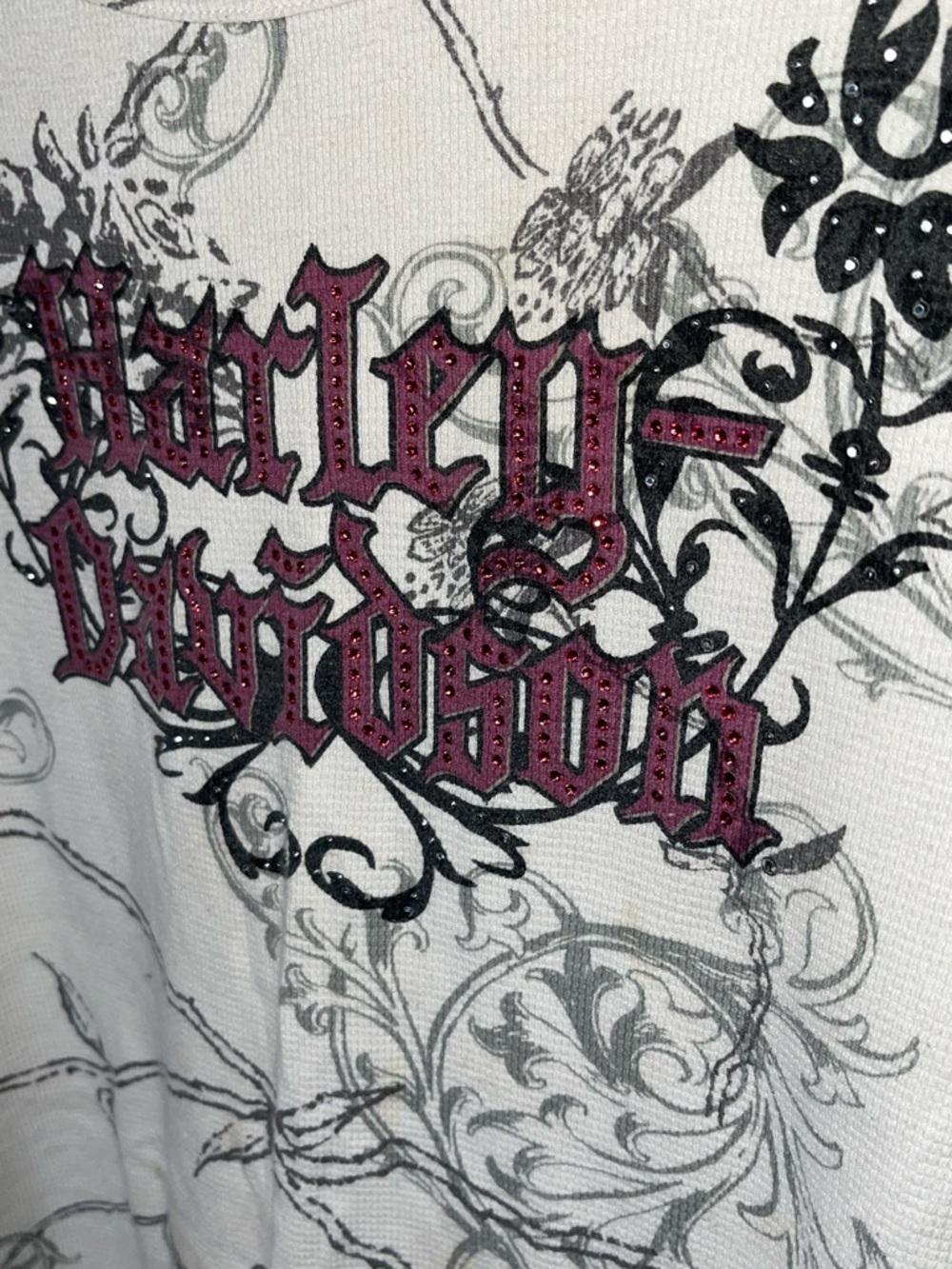 Harley-Davidson White 3/4 Sleeve Tee with Rhinestones and Wings Sz 2X - Picture 8 of 8